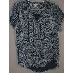 Womens LUCKY BRAND 100% Cotton Navy Boho Top Sz L Zen Yoga Retreat Hippie